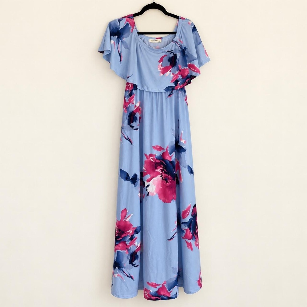 Hello Miz Blue Floral Maternity Maxi Dress — Small — NWT - Picture 1 of 5